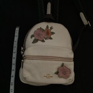 COACH Mini Charlie Backpack ~white leather ~floral Embroidery